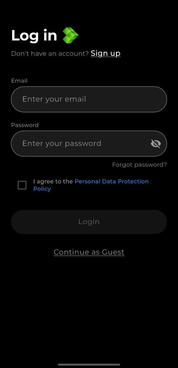 HuntME Jobs app — log in screen
